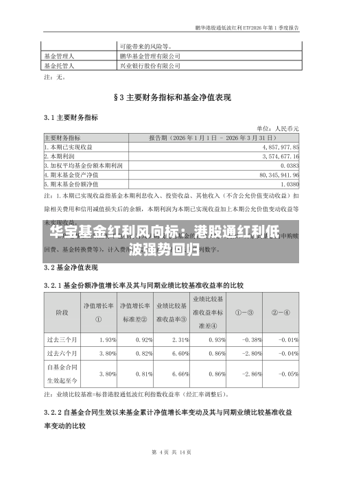 华宝基金红利风向标：港股通红利低波强势回归