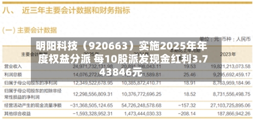 明阳科技（920663）实施2025年年度权益分派 每10股派发现金红利3.743846元