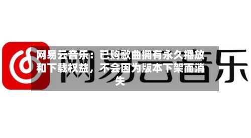 网易云音乐：已购歌曲拥有永久播放和下载权益，不会因为版本下架而消失