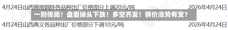 一则传闻！盘面掉头下跌！多空齐发！钢价涨势有变？