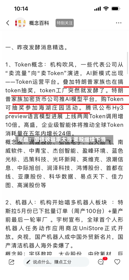 尾盘：国债收益率大涨 美股继续下滑