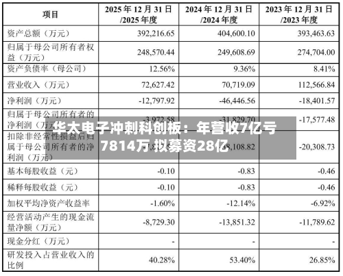 华太电子冲刺科创板：年营收7亿亏7814万 拟募资28亿