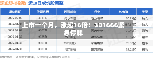 上市一个月，涨超16倍！301666紧急停牌