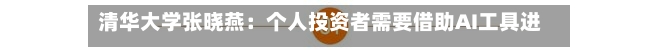 清华大学张晓燕：个人投资者需要借助AI工具进行投资提醒，防止过度交易丨对话五道口