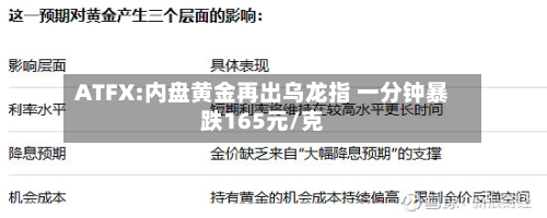 ATFX:内盘黄金再出乌龙指 一分钟暴跌165元/克