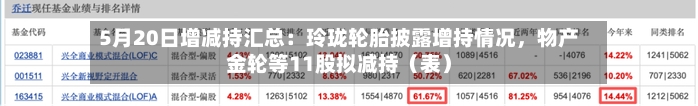 5月20日增减持汇总：玲珑轮胎披露增持情况，物产金轮等11股拟减持（表）