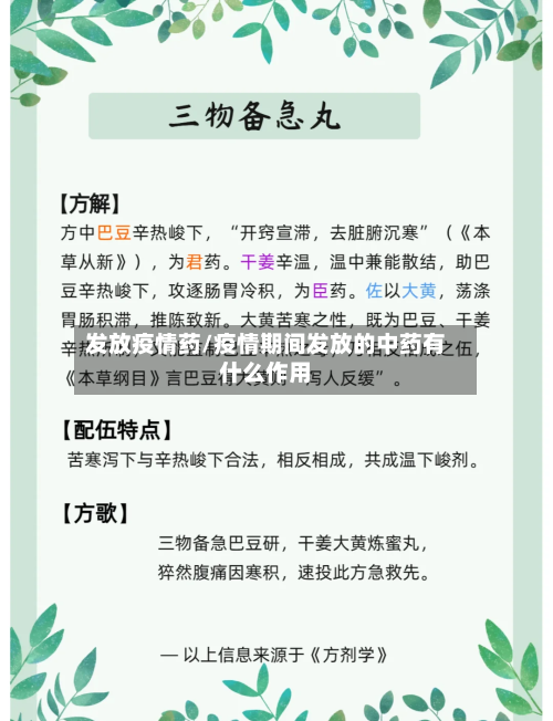 发放疫情药/疫情期间发放的中药有什么作用