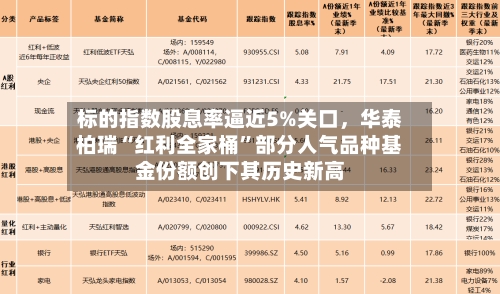 标的指数股息率逼近5%关口，华泰柏瑞“红利全家桶”部分人气品种基金份额创下其历史新高