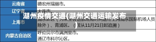 湖州疫情交通(湖州交通运输发布)