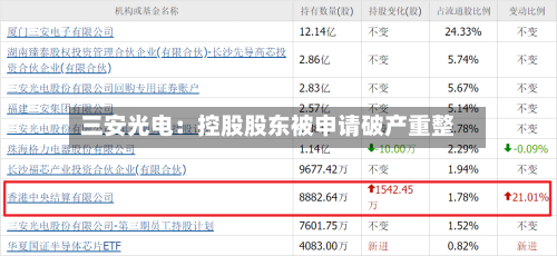 三安光电：控股股东被申请破产重整