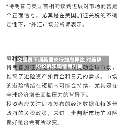 交易员下调英国央行加息押注 对美伊协议的乐观情绪升温
