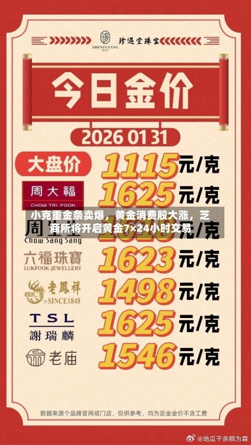 小克重金条卖爆，黄金消费股大涨，芝商所将开启黄金7×24小时交易