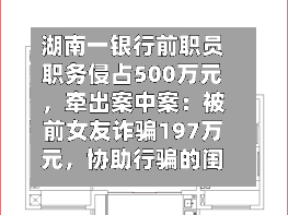 湖南一银行前职员职务侵占500万元，牵出案中案：被前女友诈骗197万元，协助行骗的闺蜜被判刑
