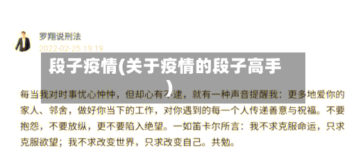 段子疫情(关于疫情的段子高手)