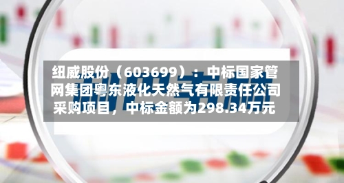 纽威股份（603699）：中标国家管网集团粤东液化天然气有限责任公司采购项目，中标金额为298.34万元