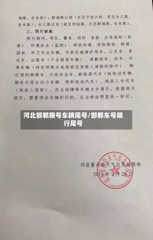 河北邯郸限号车辆尾号/邯郸车号限行尾号