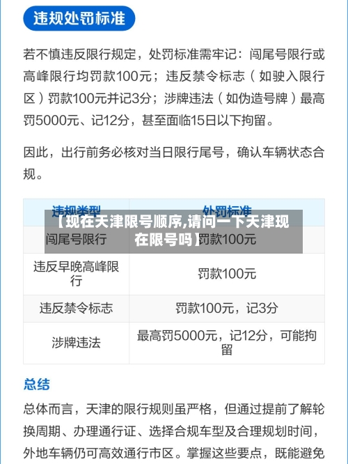【现在天津限号顺序,请问一下天津现在限号吗】
