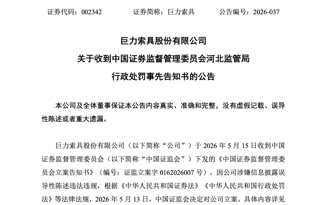巨力索具，高额罚单来了